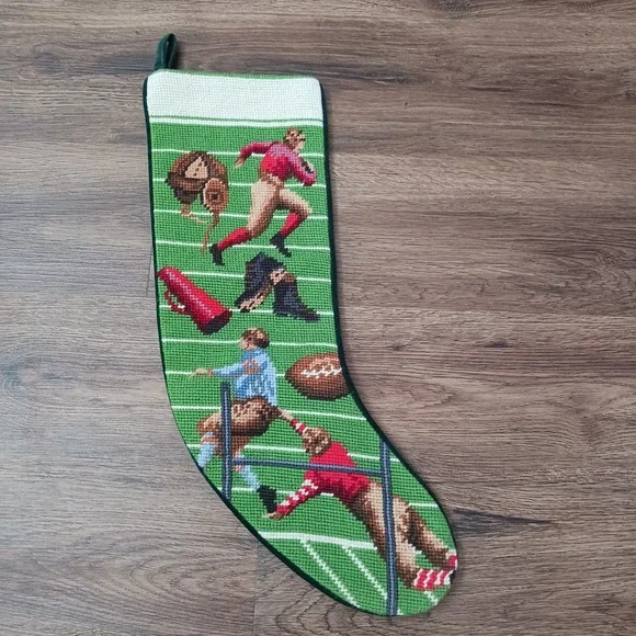 Vintage Football Themed Needlepoint‎ Christmas Stocking