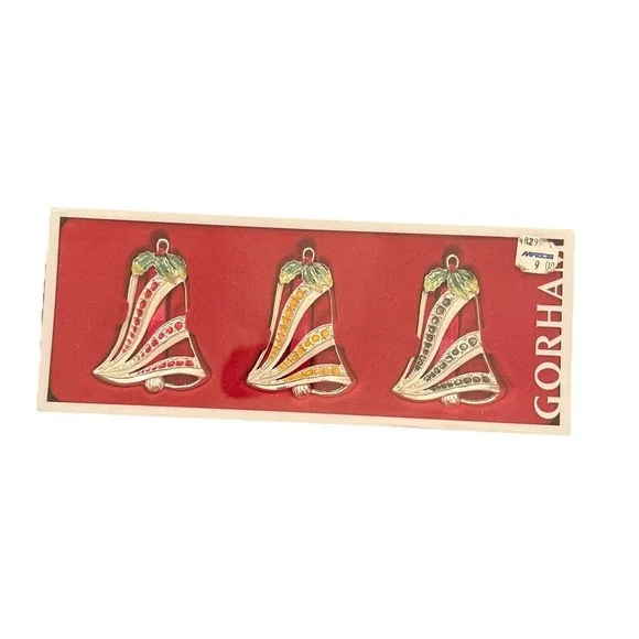 Gorham Silver Bells Red‎ Blue Yellow Christmas Ornaments -All three