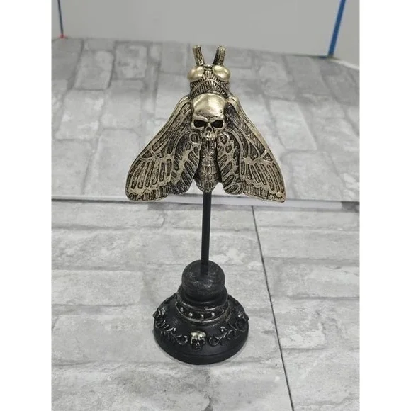 Halloween‎ Skull Moth Taxidermy Type Paper Weight on Stand 9