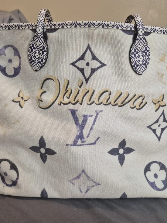 Louis Vuitton Canvas Okinawa Tote in Cream and Navy