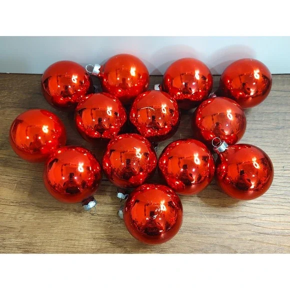Lot of 13 Christmas Ornament Glass Ball Lot Red Shiny Finish 2