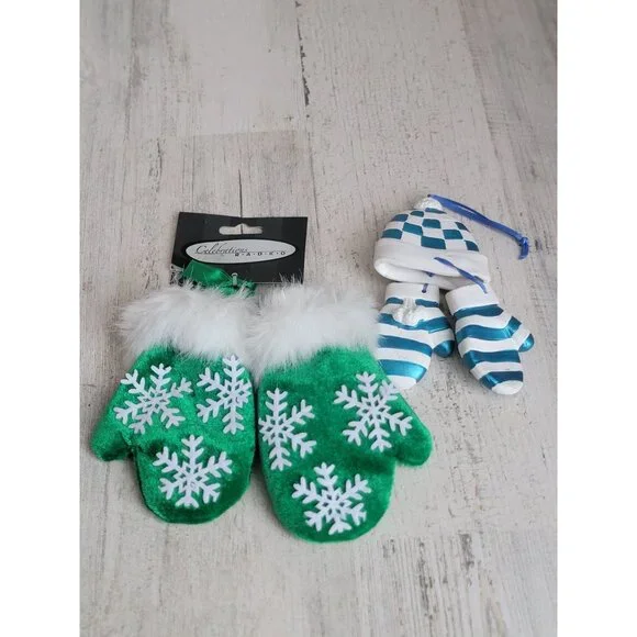 Radko plush‎ mittens variety set ornament Xmas green celebrations