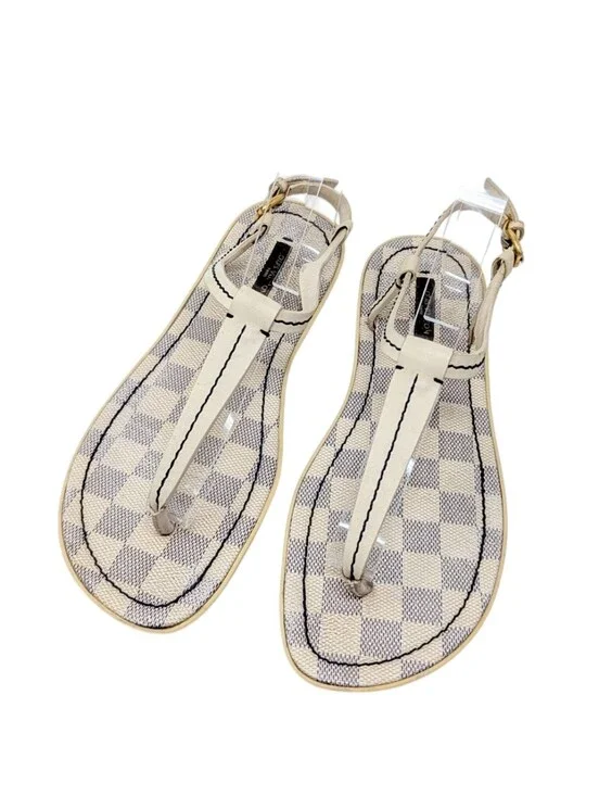 Louis Vuitton Damier Azur White Blue Check T-Strap Thong Sandals Size EU 38.5