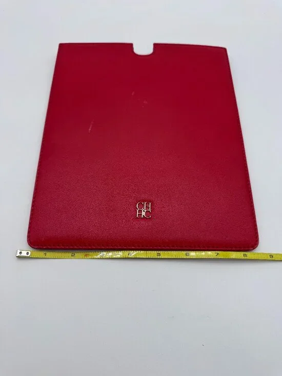 CH Carolina Herrera Red Leather Tablet/iPad Sleeve Case Pouch Authentic