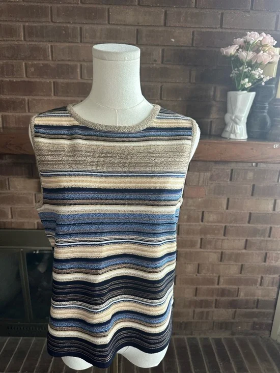 St. John Sport Marie Gray Striped Knit Tank Small Quiet Luxury Coastal