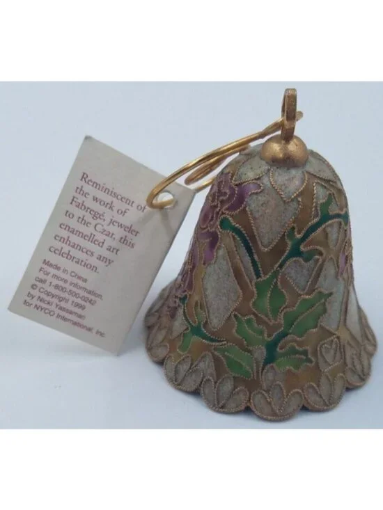 Vintage 1999 Nyco Enamel Art Cloisonne Floral Bell Ornament Limited Production
