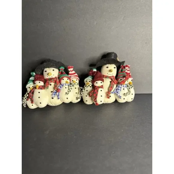 Country Snowman Christmas Ornament Set (2) Hanging Holiday Decor Farmhouse