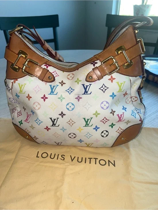 Louis Vuitton Greta Multicolor Monogram Shoulder Bag - White with Tan Trim