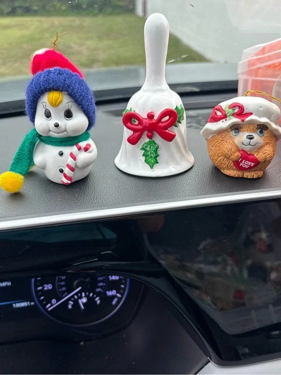 Christmas ornament lot of 3 bell knick knack snowman bear vintage