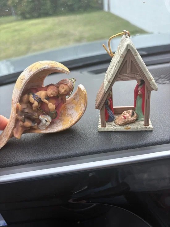 Nativity Ornaments Set of 2- Hand-Painted - Gold and Multi-Color