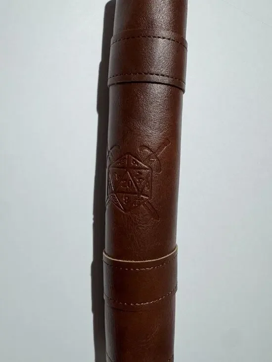 Brown Leather Knife Roll Pouch Case w/ Straps Snap Closures Embossed Logo