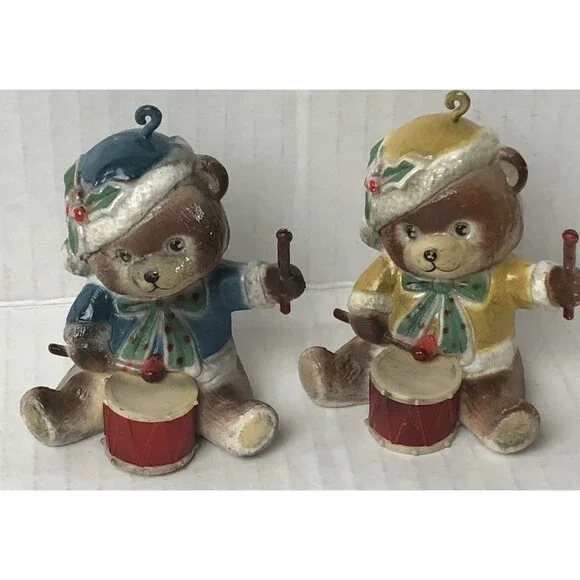 Bradford Vintage Novelty Drummers 2 Bears  Christmas Ornament (2) Hong Kong