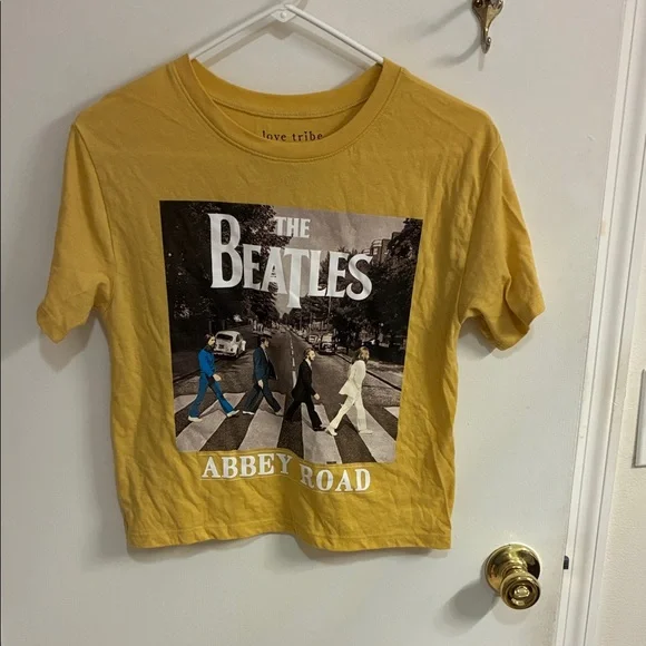 Love Tribe Women’s Mustard Beatles Abbey Road Tee in Sz S