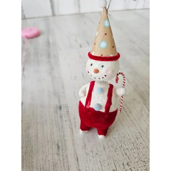 Snowman bobblehead candy cane ornament nodder Xmas tree‎ velvet