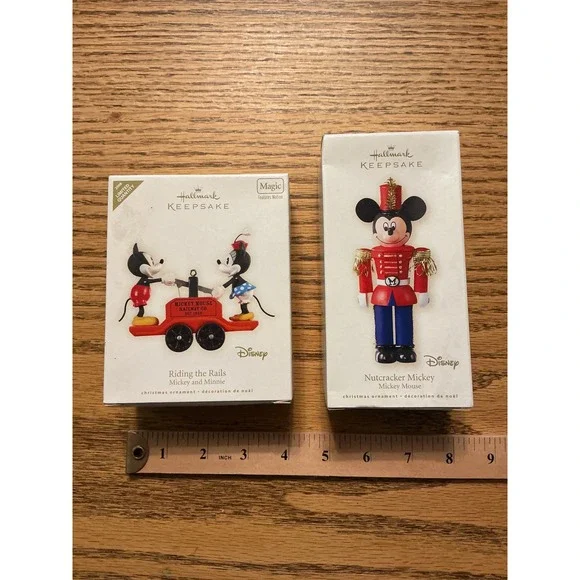 Disney Hallmark Keepsake 2008 Ornaments Riding the Rails & Nutcracker Mickey Set