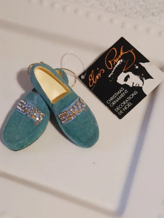 🎵Elvis Handcrafted Teal Velvet Slip-On Ornament Shoes ⚜️