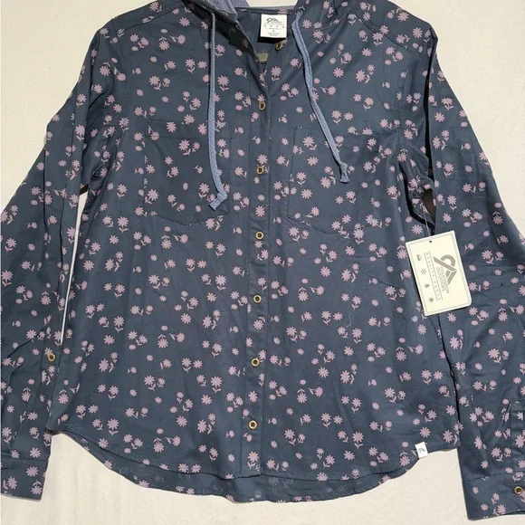 colosseum outdoors maeve button up hoodie, flower aop, women's‎ small nwt #1536