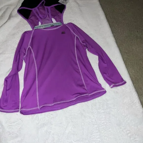 ZEROXPOSUR YOUTH GIRLS SWIM SET 2-PCS SWIM SET SIZE L 14 PURPLE & BLACK BRANDNEW