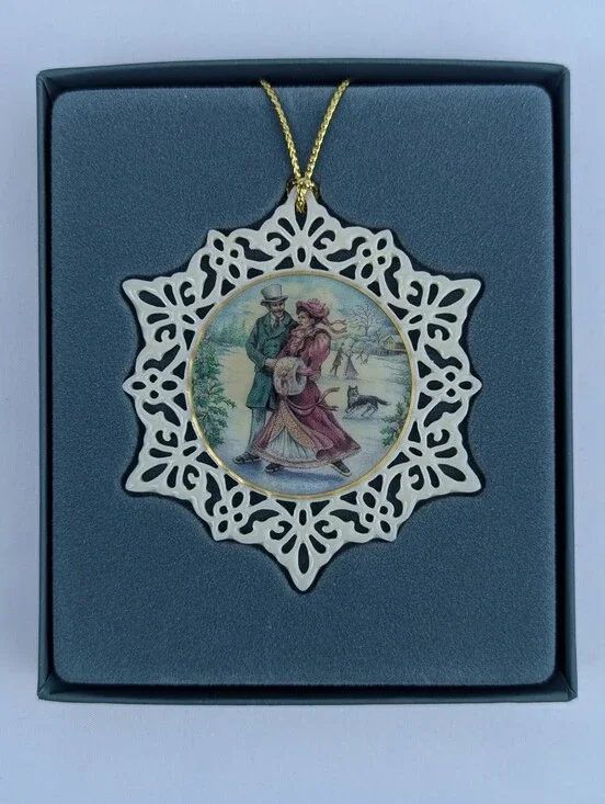 Lenox Victorian Lace Skaters Porcelain Holiday Christmas Ornament