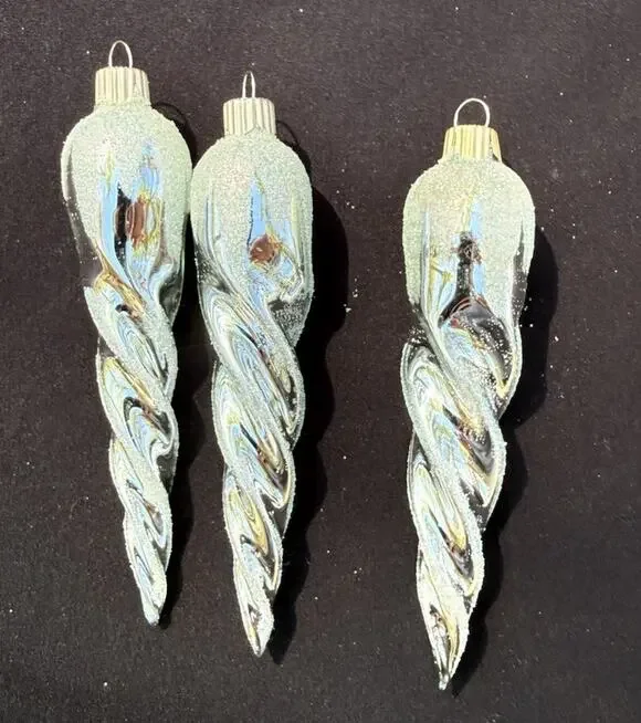 Martha Stewart 1st Snowfall 3 Blown Glass Icicle Christmas Ornaments -LO10