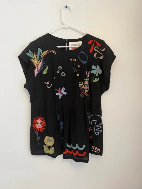 Biya by Johnny Was 100% Silk Embroidered Top Size Small
