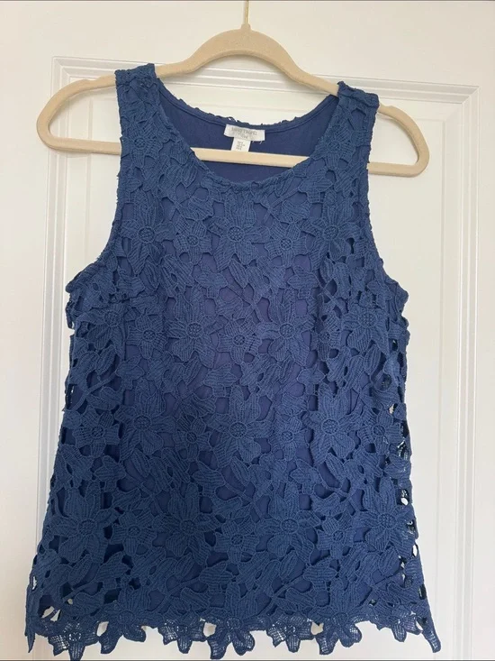 Crochet Floral Sleeveless Tank Top - Navy
