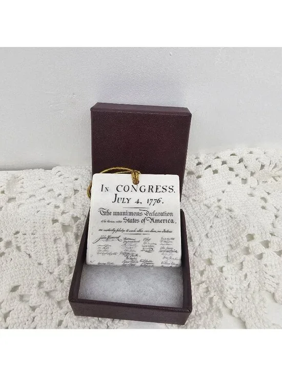 Screen Craft White Declaration of Independence Tumbled Marble Tile Ornament