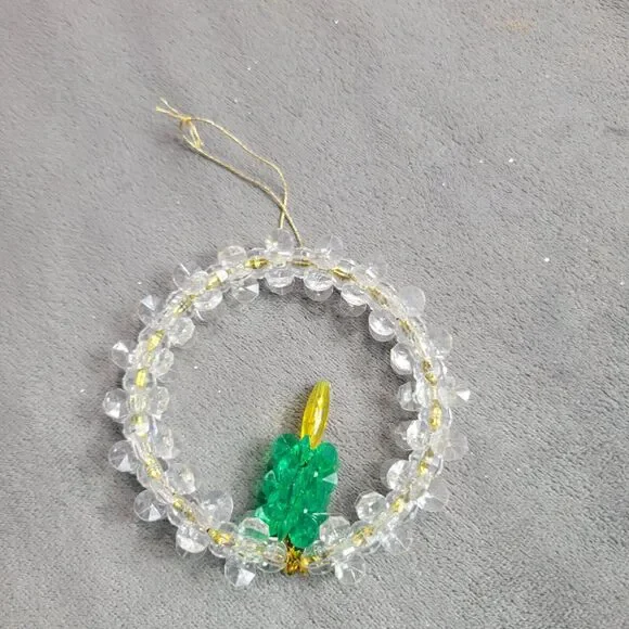Crystal Beaded Wreath Ornament With Green Candle Accent For Home Decor & Holiday