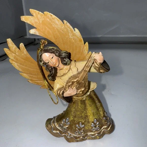 Resin Angel Ornament Lute Metal Wings‎ Please Read The Directions