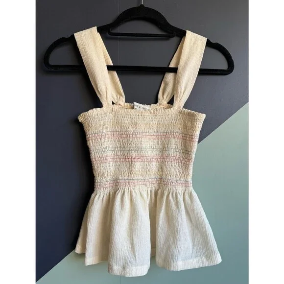 Madewell Texture & Thread Rainbow Smocked Peplum Tank Top, Size XS, EUC
