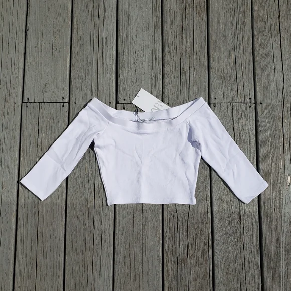 Zara White Off The Shoulder Crop Top - Medium
