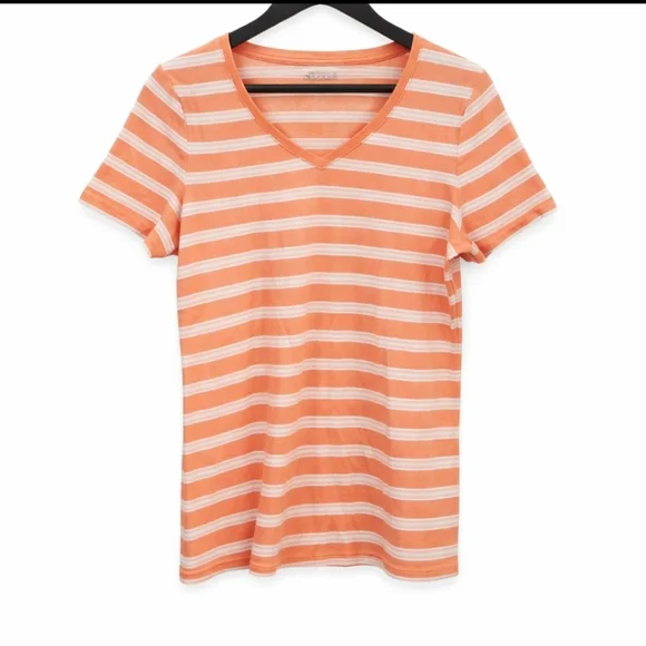 Talbots Peach Striped Short Sleeve Cotton Tee Sz Med
