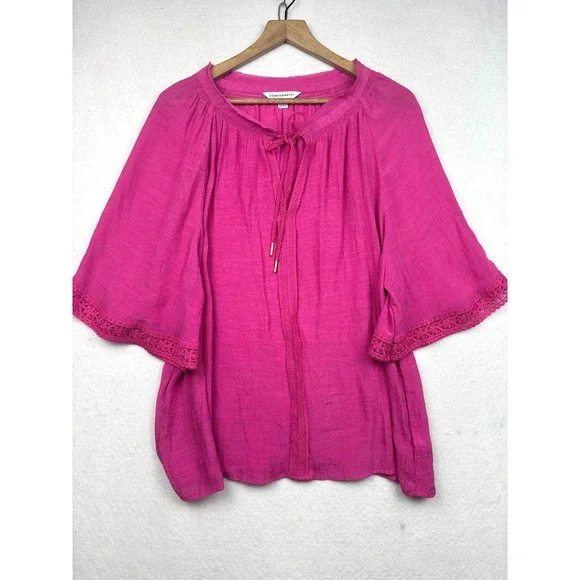 Counterparts Peasant Top Womens XL Crochet Trim Tie Neck Boho Festival