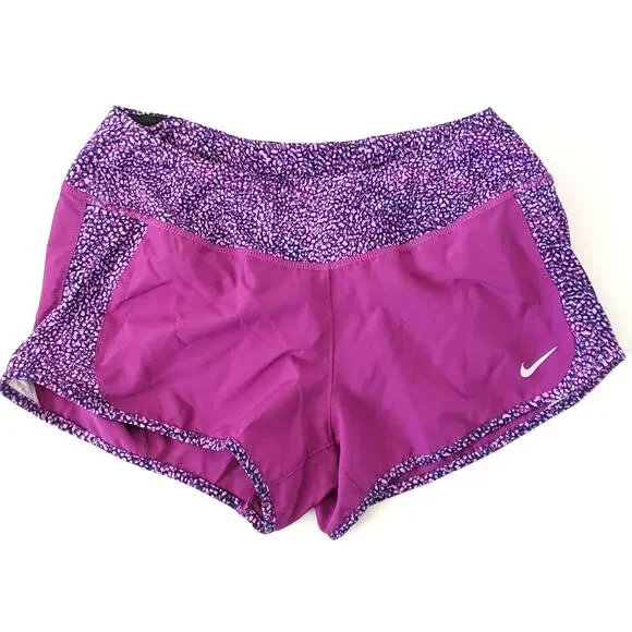 Nike Dri Fit‎ Women's Printed Panel Crew Shorts Running Purple Spotted Small S