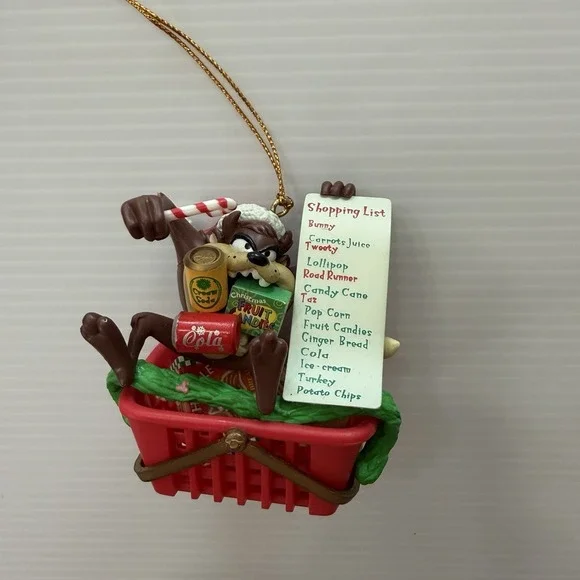 Vintage 1997 Tax Looney Tunes Christmas Ornament Shopping List Basket
