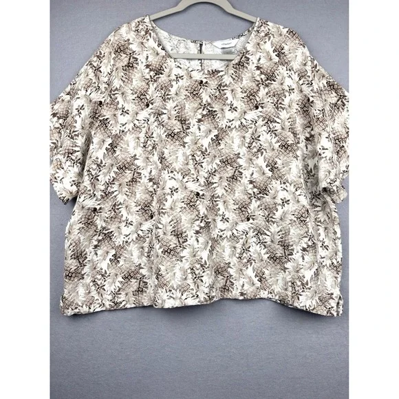 CJ Banks Top Womens 2X Linen Blend Pineapple Print Short Sleeve