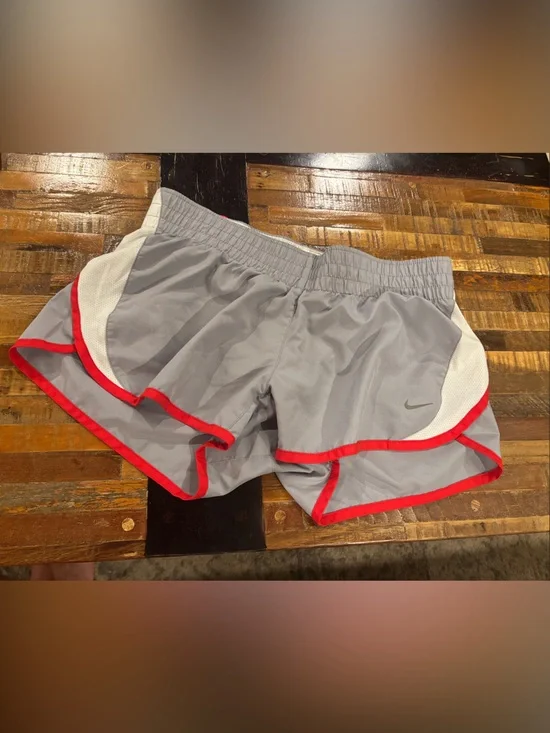 Nike Light Gray Athletic Shorts with Red Trim
