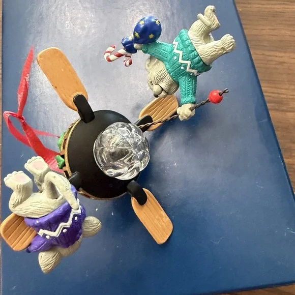 Vintage Enesco Ceiling Fan Christmas Ornament Mice Decorating