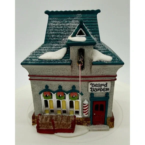 Department‎ 56 North Pole Series Beard Barber Shop 1994 Porcelain Light Up House