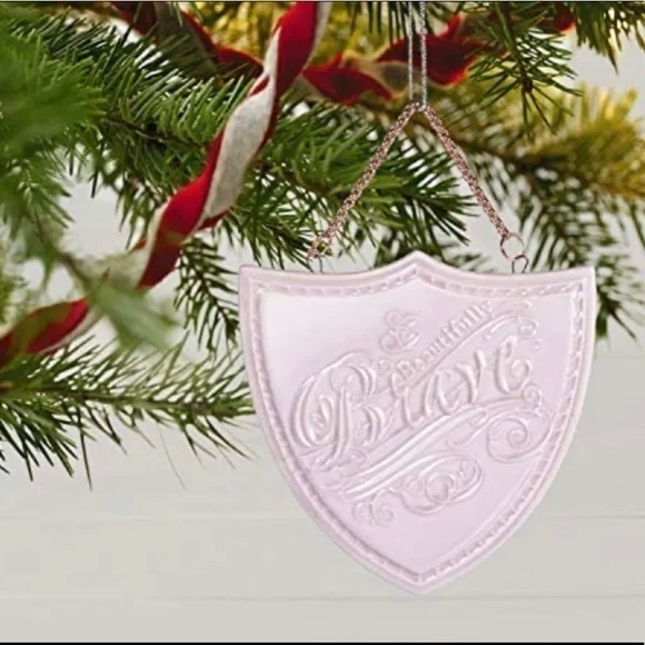 Hallmark Keepsake NIB Christmas Ornament Beautifully Brave Pink Shield Porcelain