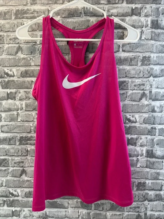 Nike Women's Pink Racerback‎ Dri-FIT Tank with White Swoosh