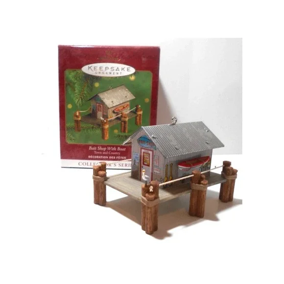BAIT SHOP‎ WITH BOAT Hallmark Ornament Year 2000 Bait Shop on Dock #2 in Series