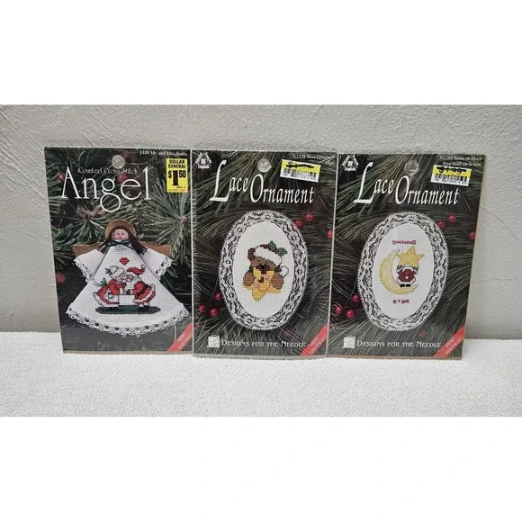 (3)‎ Designs For The Needle Angel Bear Santa Lace Ornament Counted Cross Stitch