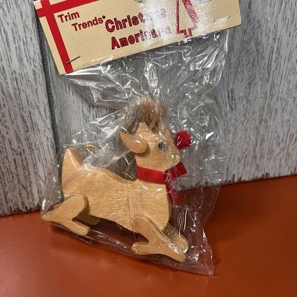 Vintage Wooden‎ Rudolph Reindeer Ornament NOS 1988 Christmas Country Rustic