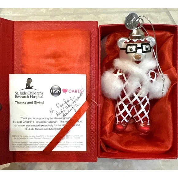2014 St Jude Limited‎ Swarovski Elements Red White Bear Signed 320/400 & Box