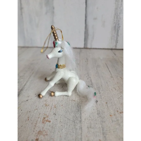 Vintage Kurt Adler unicorn sitting wooden ornament Xmas flower figure