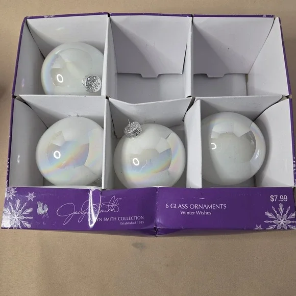 Jaclyn Smith Winter Wishes Glass Ornaments Set of 4‎ Iridescent White