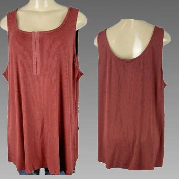 Torrid 6X Madder Brown Ribbed Hook & Eye Scoop Neckline Tank Top Stretch Knit