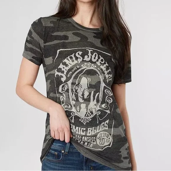 Lucky Brand Janis Joplin Camo Graphic Tee Size Small