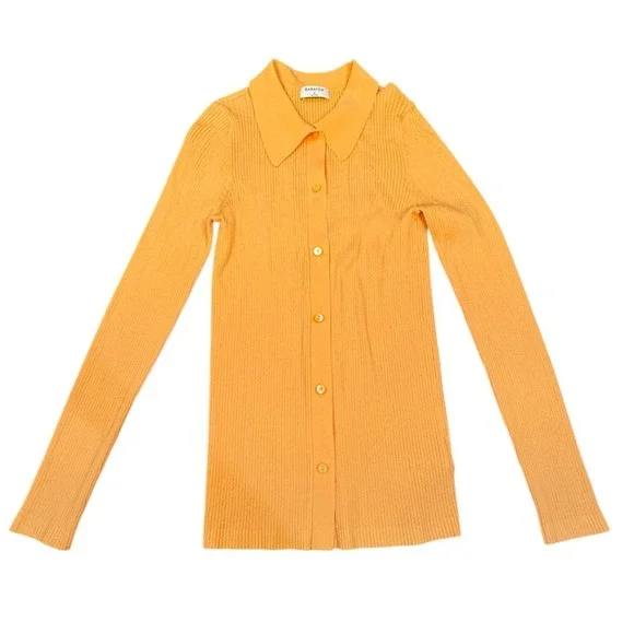 Aritzia Babaton Ribbed Long Sleeve Collared Peach Button‎ Down Sculpt Stretch